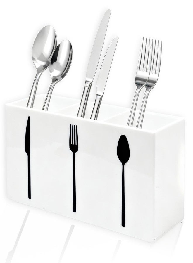 Sunmuliiiy White Acrylic Cutlery Storage Organizer,Plastic Silverware Holder,Silverware Caddy 3 Section Tableware Plastic Holder for Kitchen Storage Indoor Outdoor Decoration Supplies - Image 1